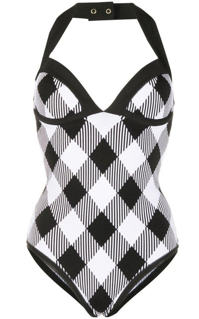 Balmain Check Halterneck Body - Runway Catalog
