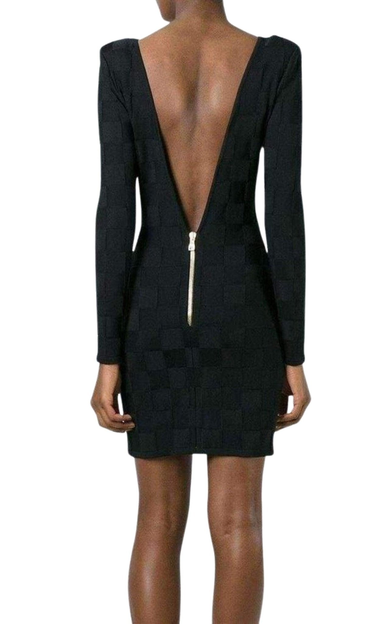 Balmain Check Jacquard Deep V - Back Dress - Runway Catalog