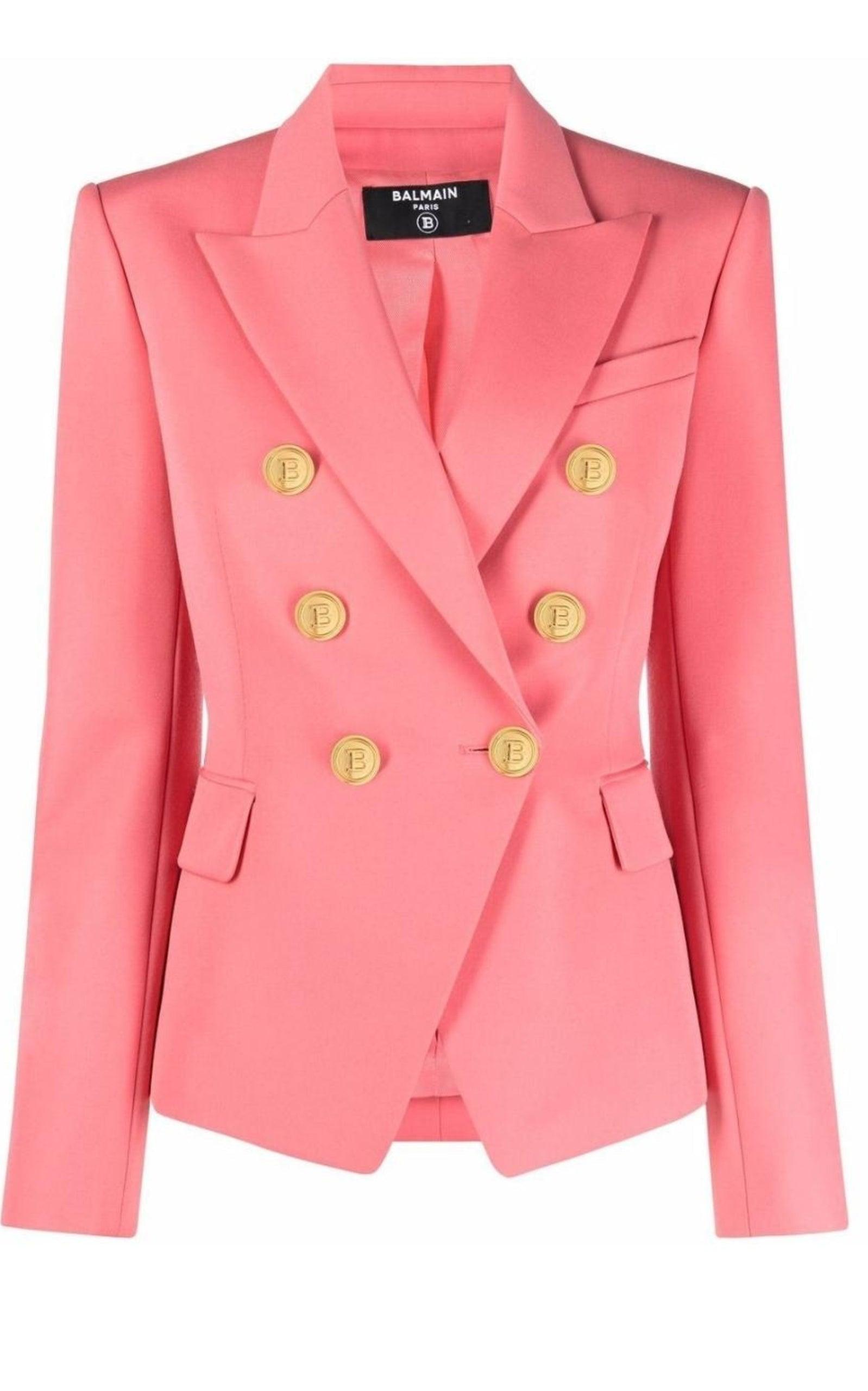 Balmain Coral Double-breasted Wool Blazer