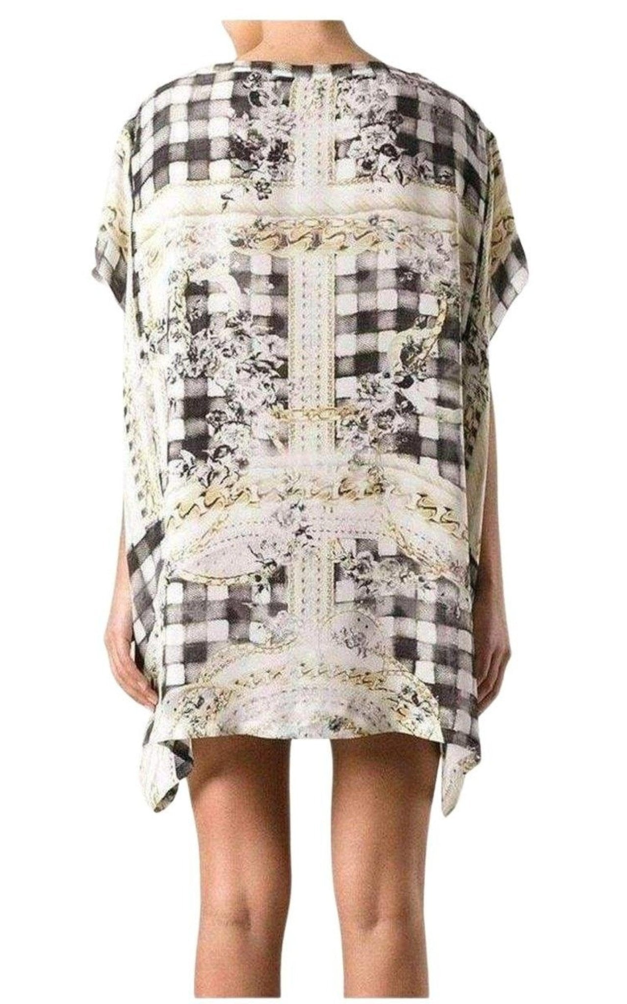 Balmain Cream Printed Silk Tunic Dress - Runway Catalog