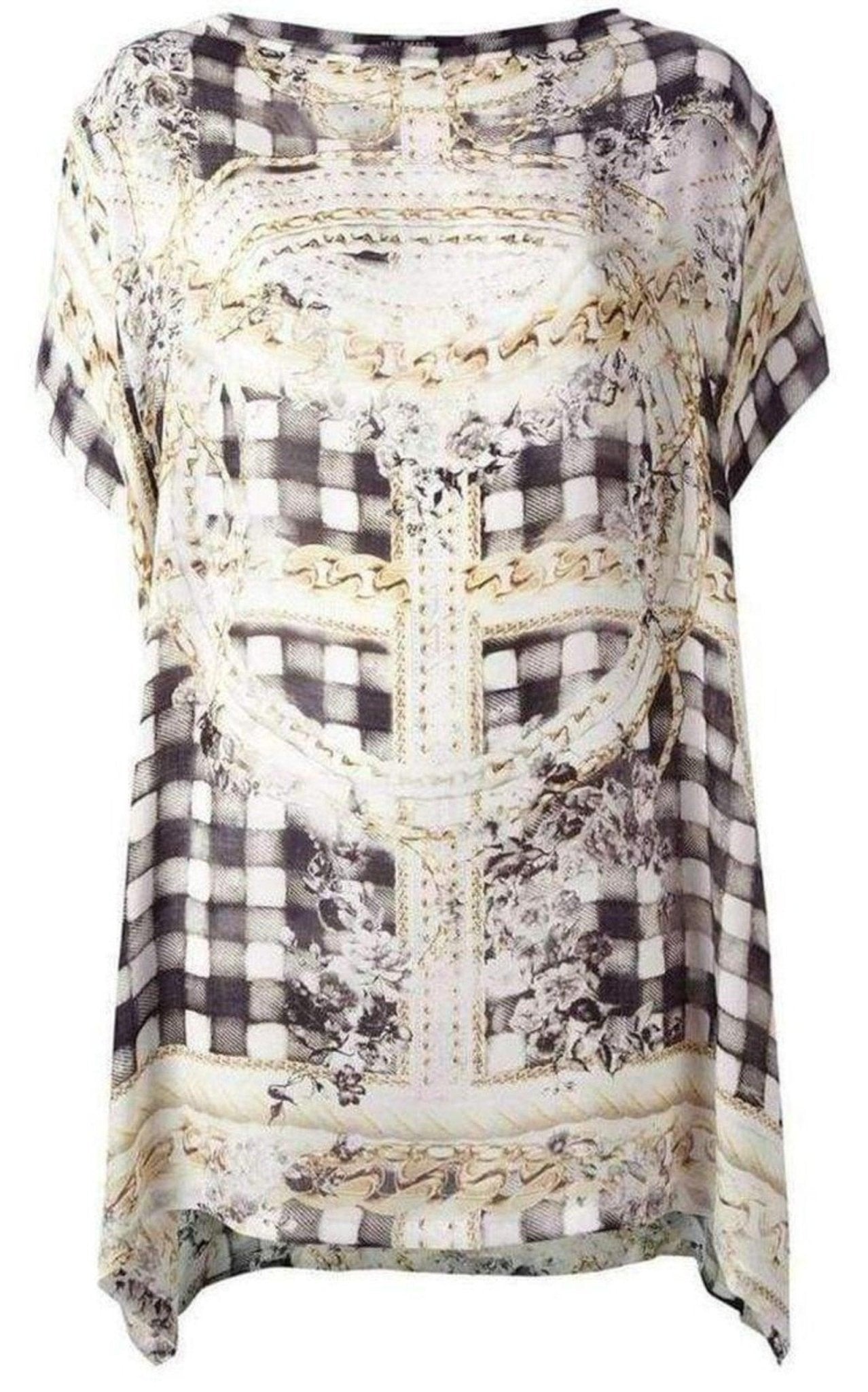 Balmain Cream Printed Silk Tunic Dress - Runway Catalog