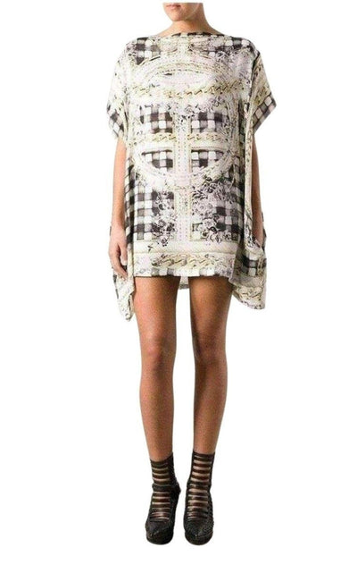 Balmain Cream Printed Silk Tunic Dress - Runway Catalog