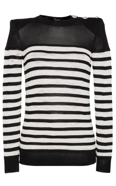 Balmain Crew Neck Stripe Long Sleeve Jumper - Runway Catalog