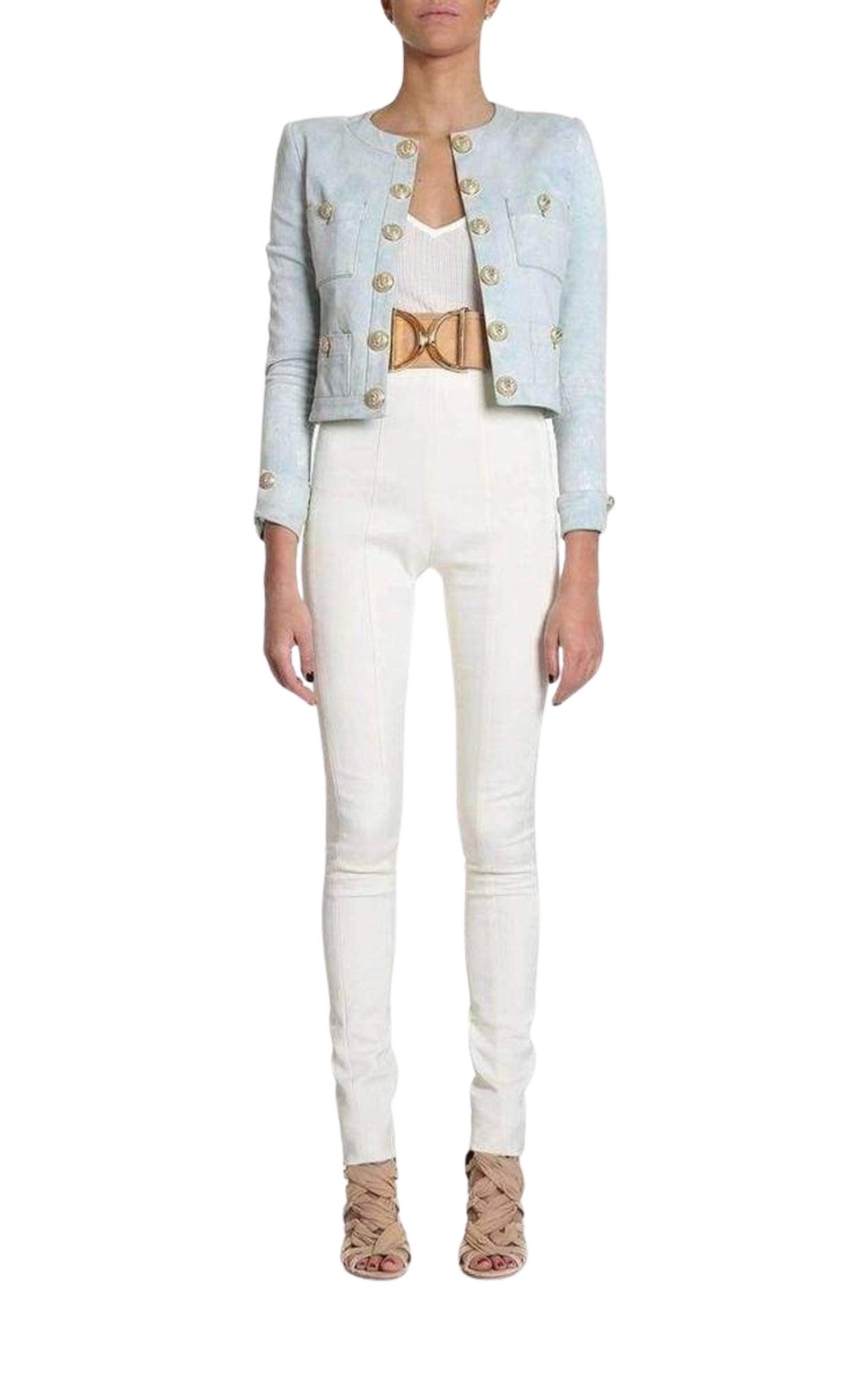 Cropped Stretch Cotton Denim Blazer Balmain