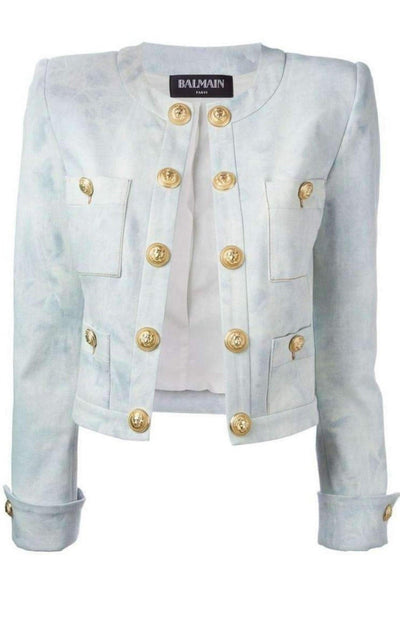 Balmain Cropped Stretch Cotton Denim Blazer - Runway Catalog