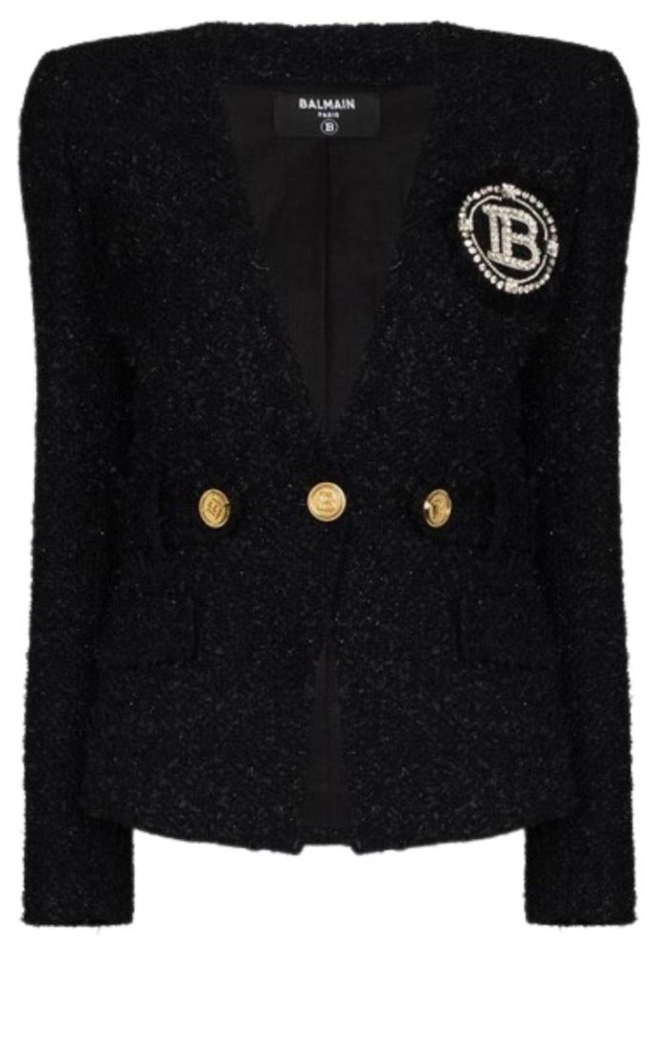Balmain Crystal Logo Metallic Tweed Blazer - Runway Catalog