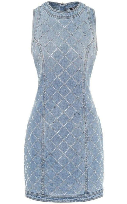 Embellished Denim Mini Dress Balmain