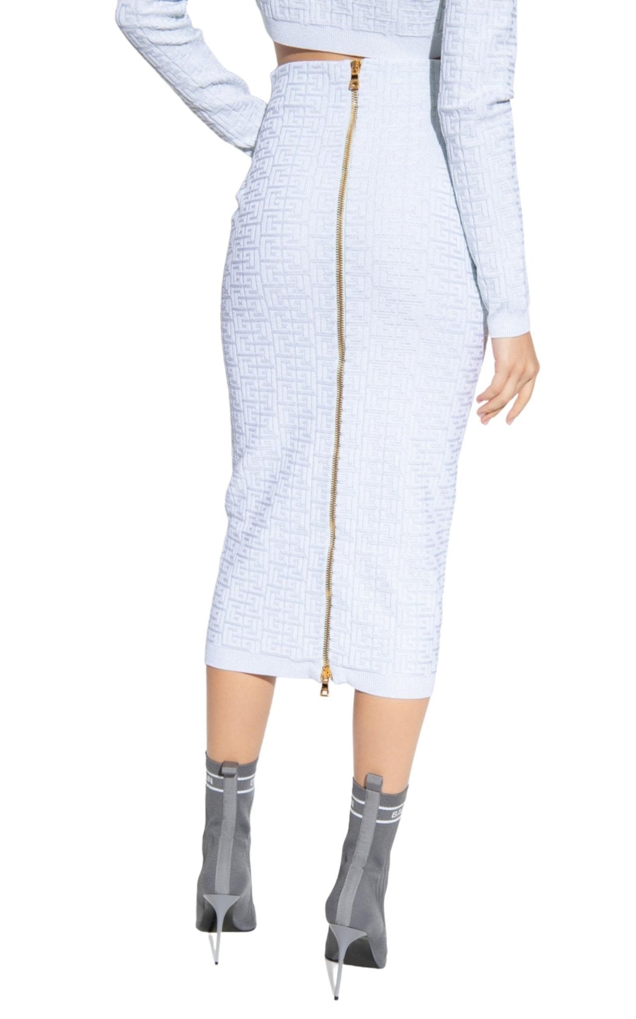 Balmain Embossed Monogram Midi Skirt - Runway Catalog