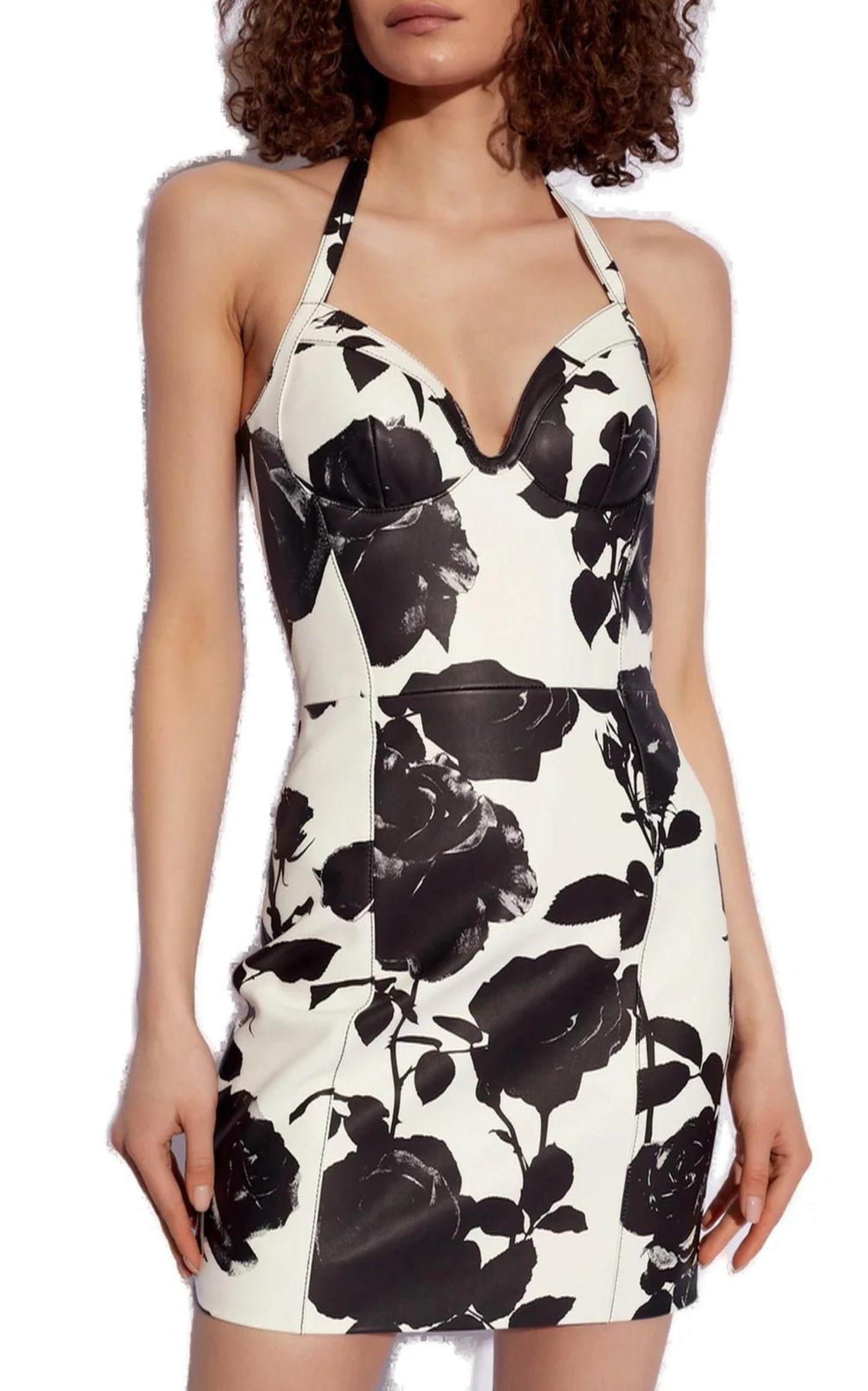 Floral Printed Leather Dress Balmain