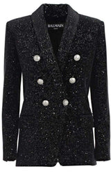 Glittered Velvet Double Breasted Blazer Balmain