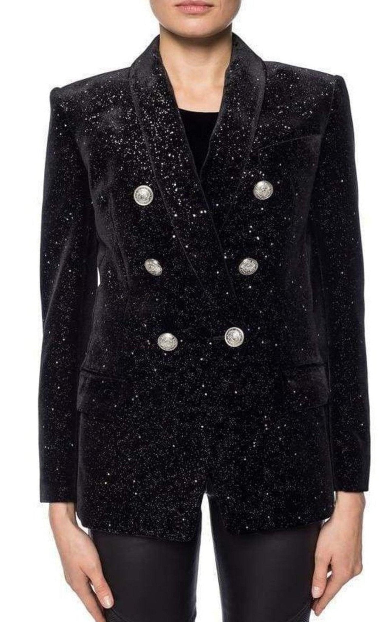 Balmain Glittered Velvet Double Breasted Blazer - Runway Catalog