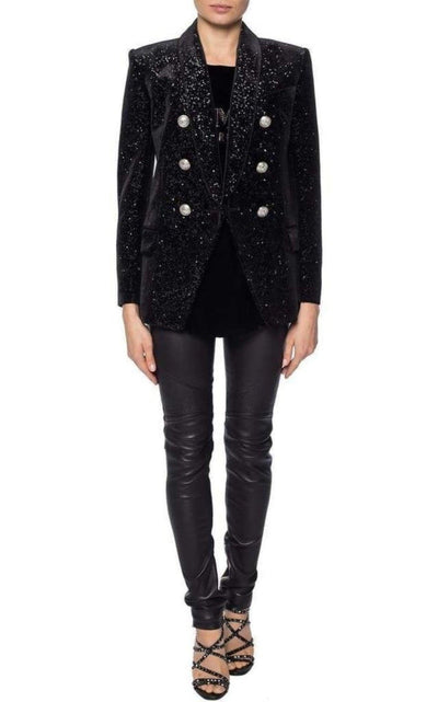 Balmain Glittered Velvet Double Breasted Blazer - Runway Catalog