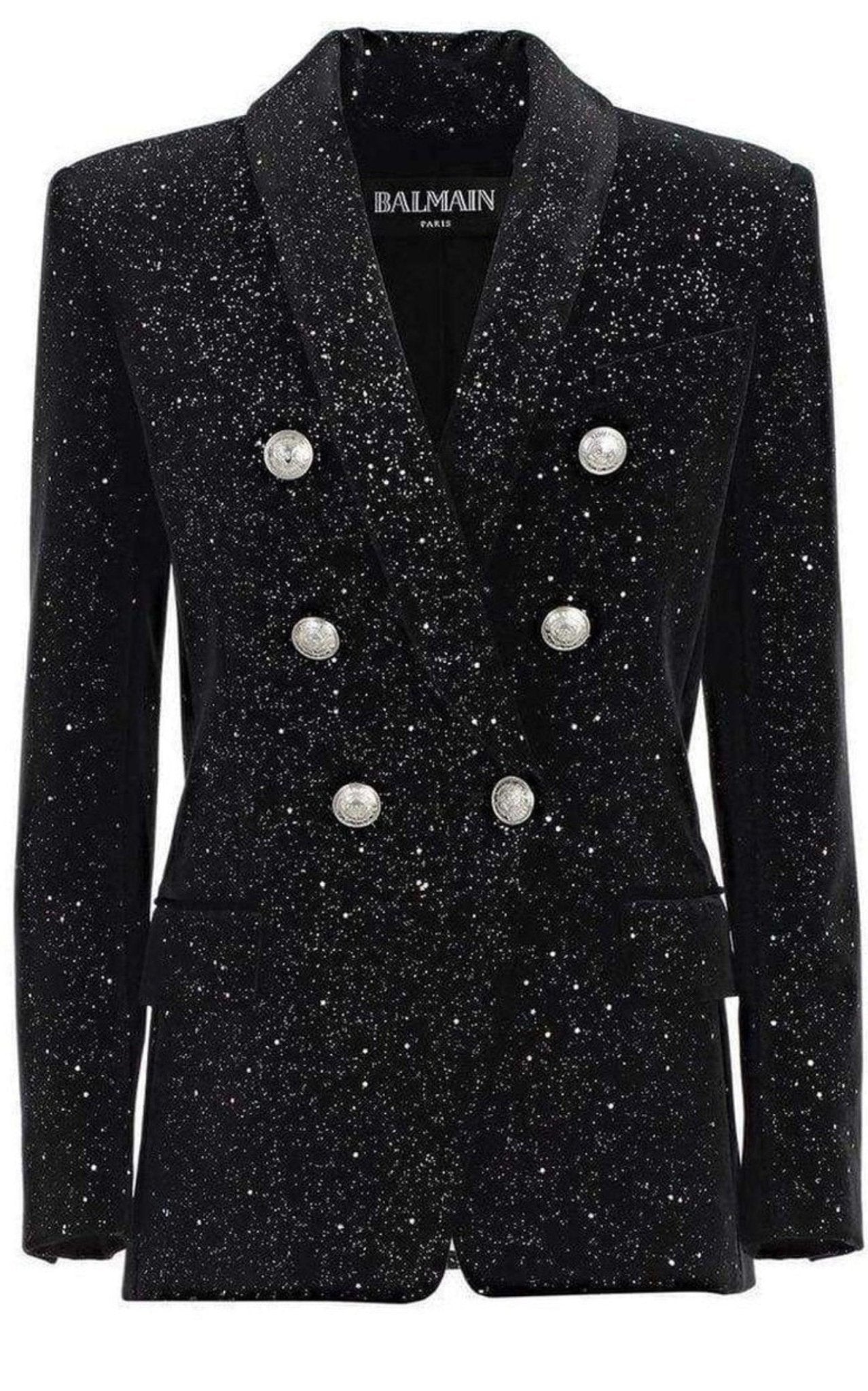 Balmain Glittered Velvet Double Breasted Blazer - Runway Catalog