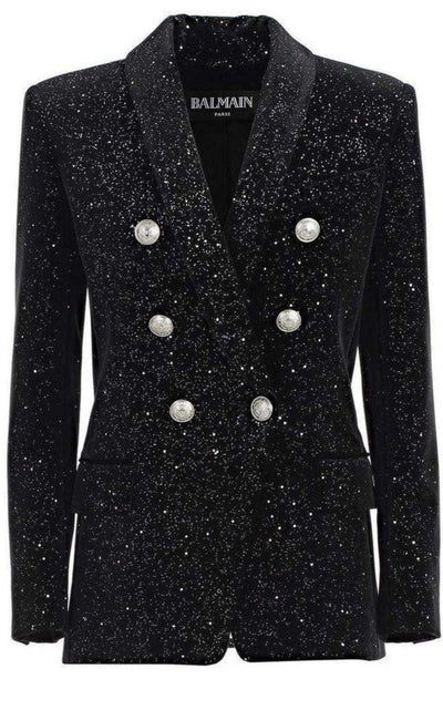 Balmain Glittered Velvet Double Breasted Blazer - Runway Catalog