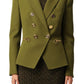 Green Wool Double-breasted Blazer Balmain