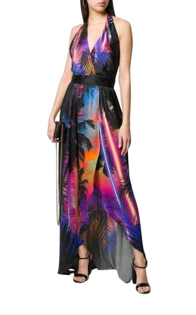 Balmain Halter Neck Printed Silk Dress - Runway Catalog