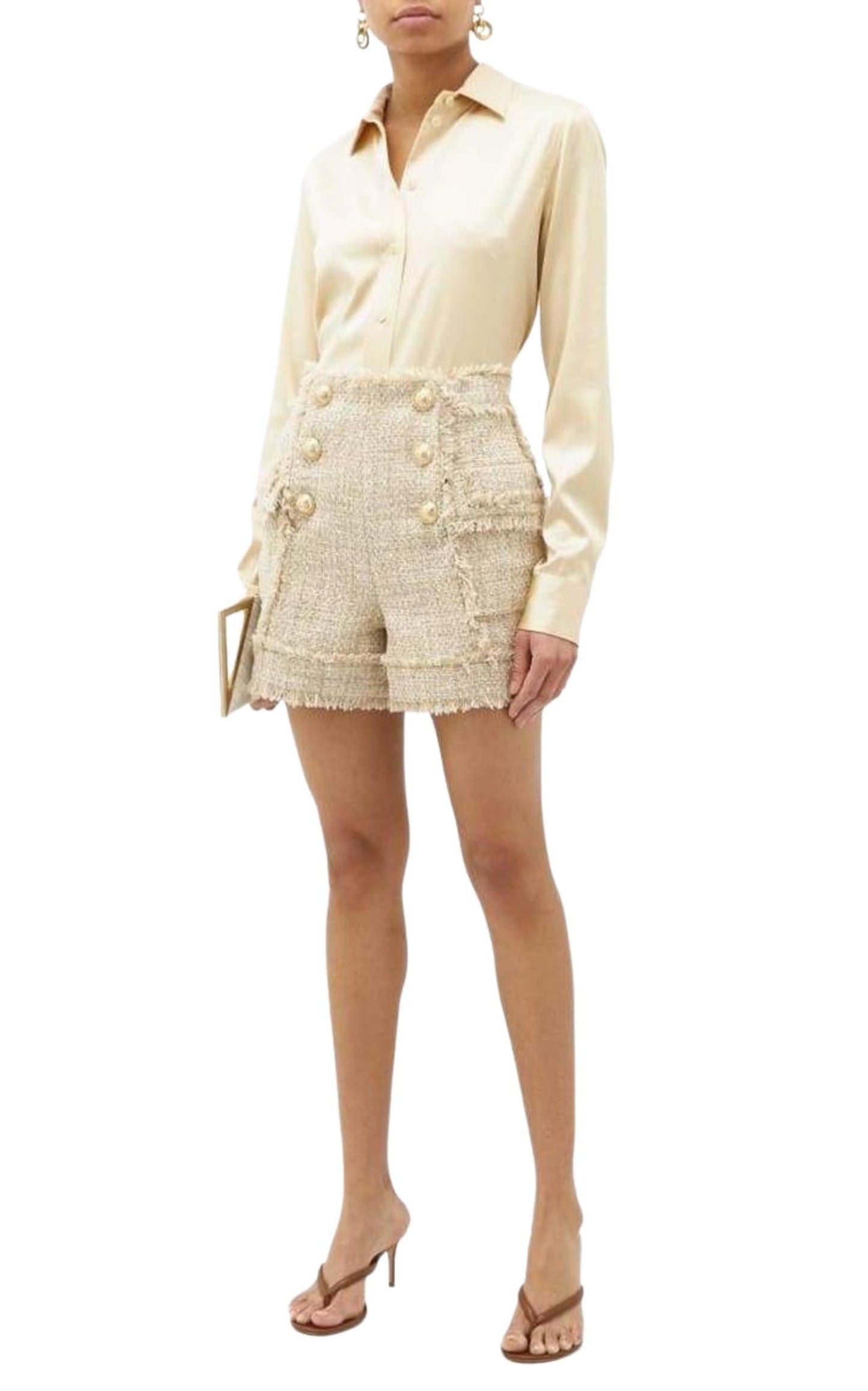 High-rise cotton-blend tweed shorts Balmain