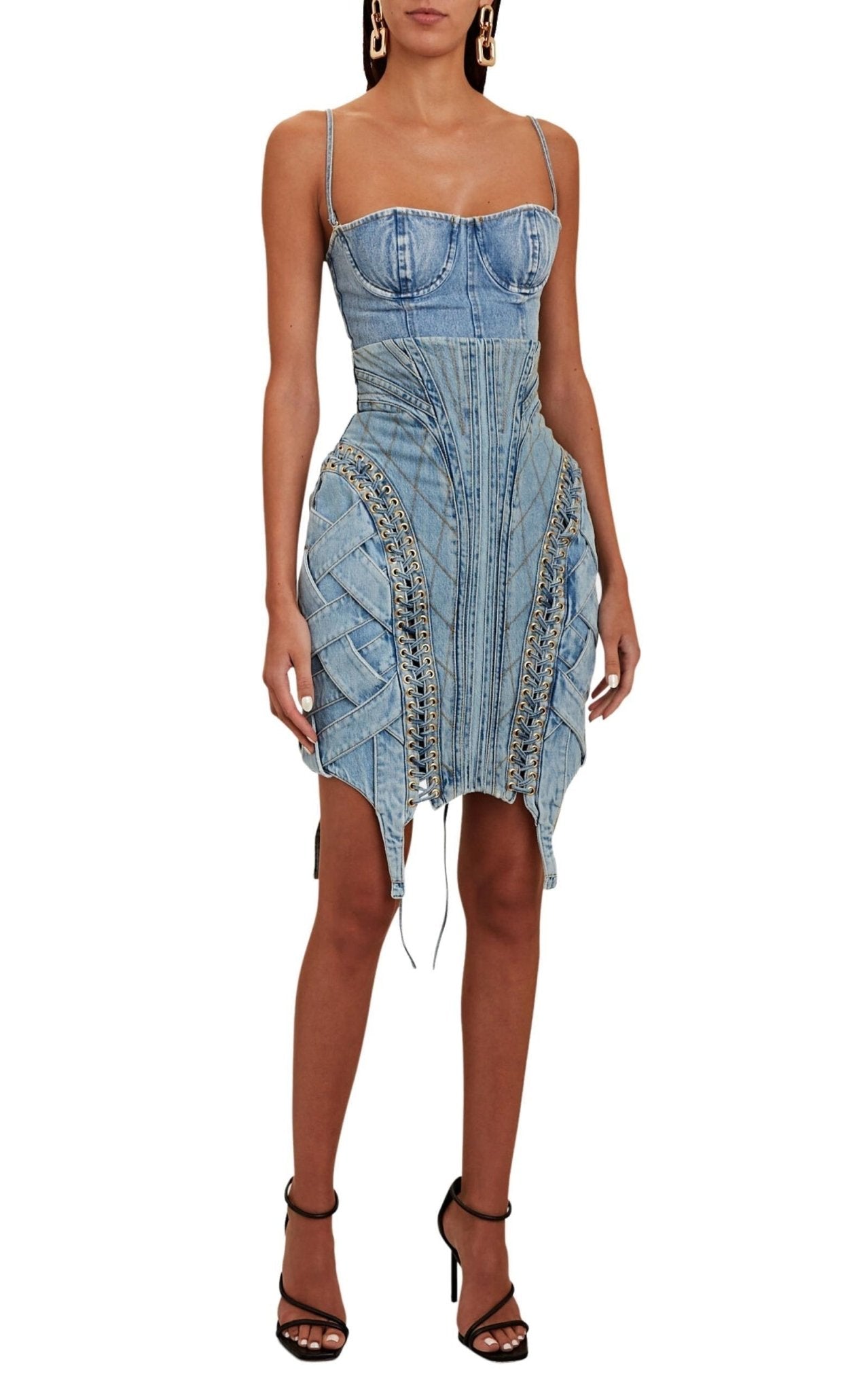 Balmain High - waist Lace - up Denim Skirt - Runway Catalog