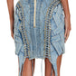 High-waist Lace-up Denim Skirt Balmain