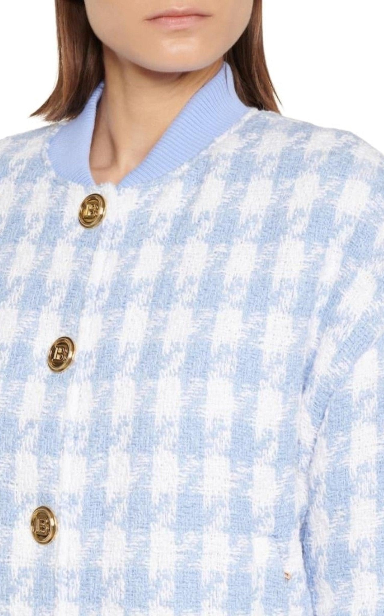 Balmain Houndstooth Cotton - blend Tweed Bomber Jacket - Runway Catalog