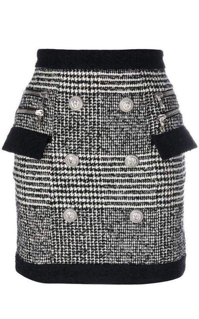 Balmain Houndstooth High - Rise Wool - Blend Mini Skirt - Runway Catalog