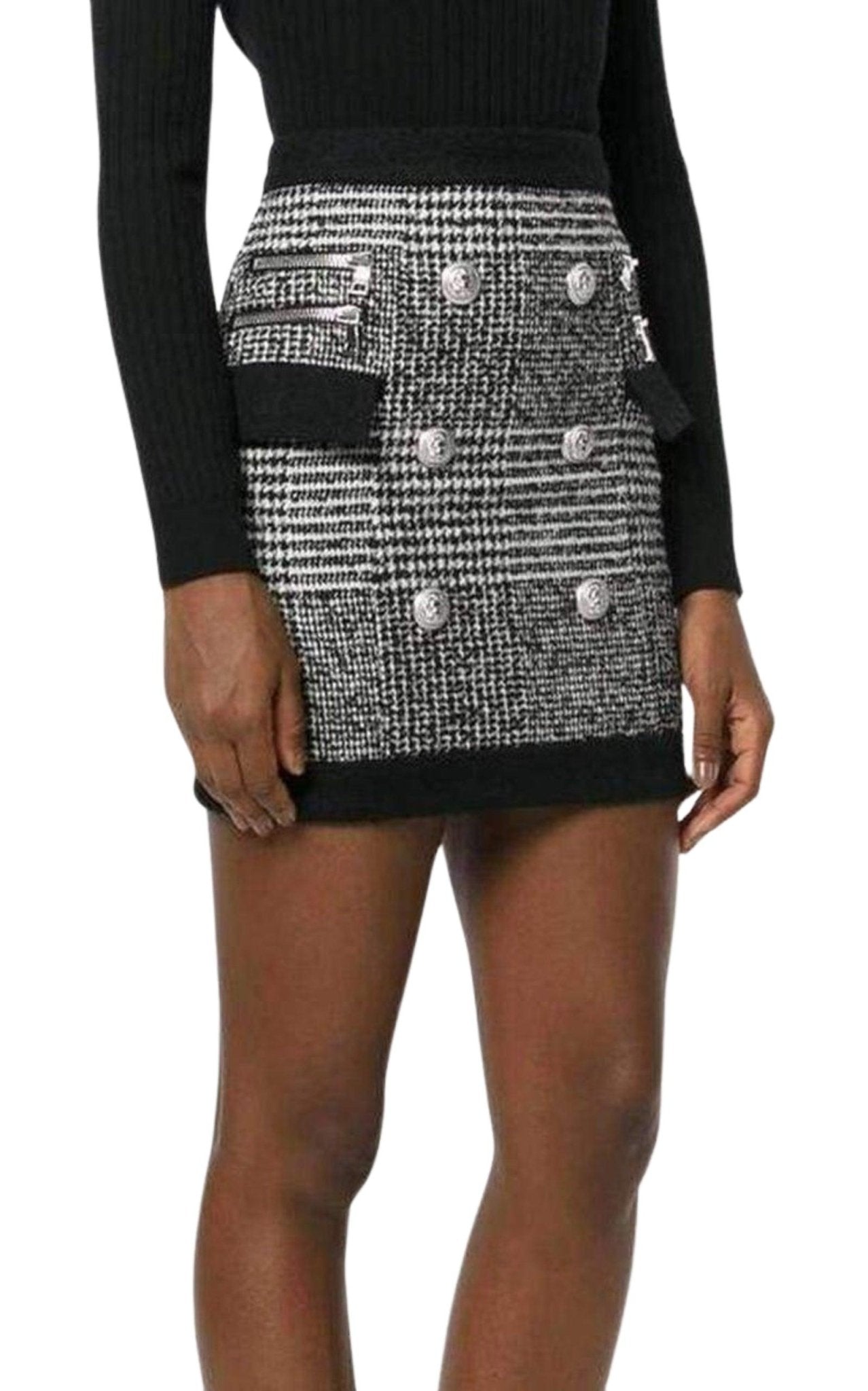 Balmain Houndstooth High - Rise Wool - Blend Mini Skirt - Runway Catalog
