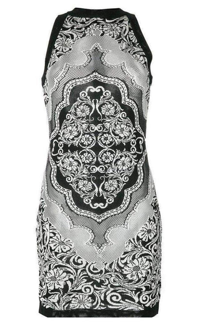 Jacquard Lace Print Mini Dress Balmain