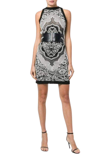 Jacquard Lace Print Mini Dress Balmain