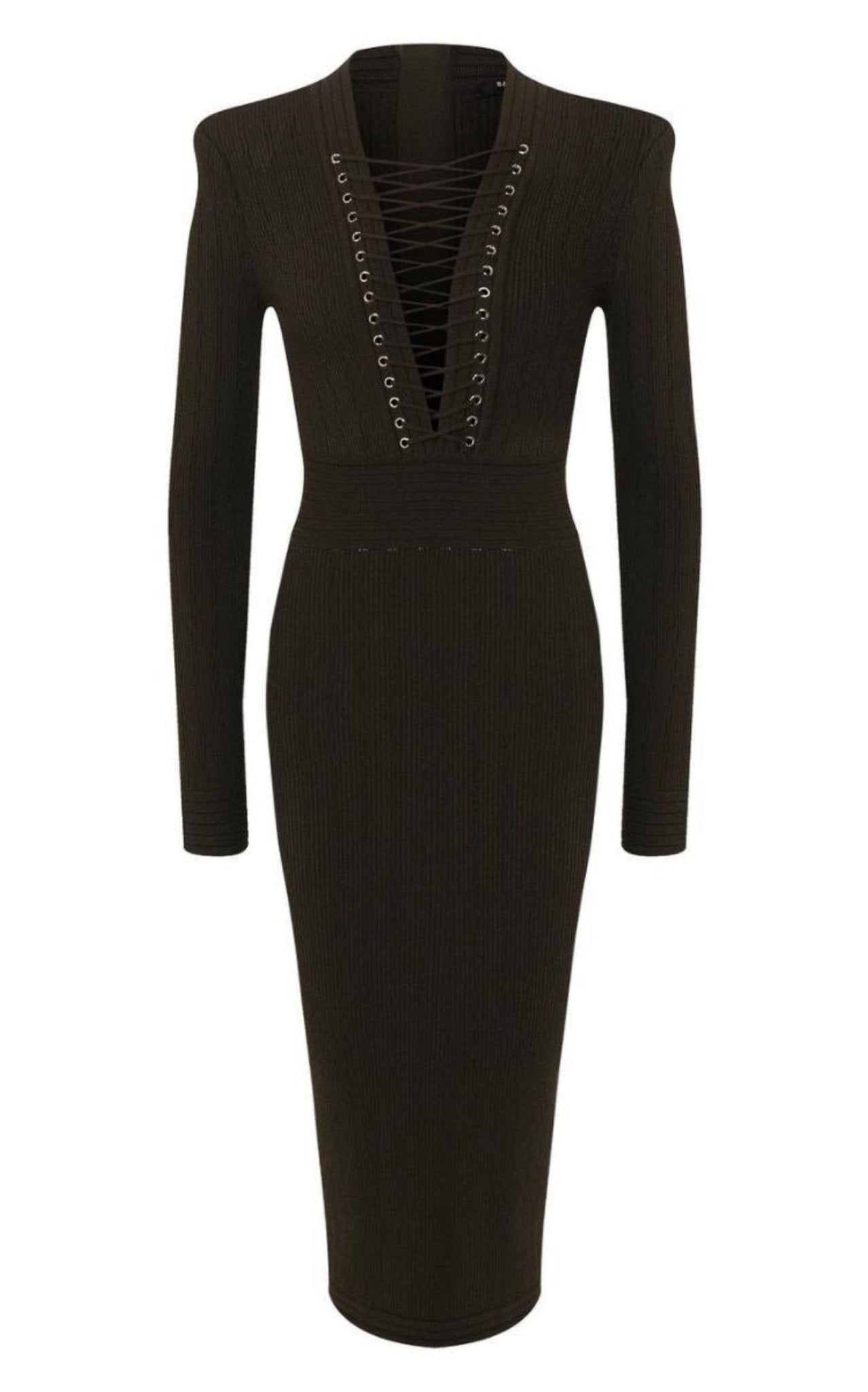 Balmain Lace - up Long Sleeve Midi Sweater Dress - Runway Catalog