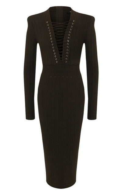Balmain Lace - up Long Sleeve Midi Sweater Dress - Runway Catalog