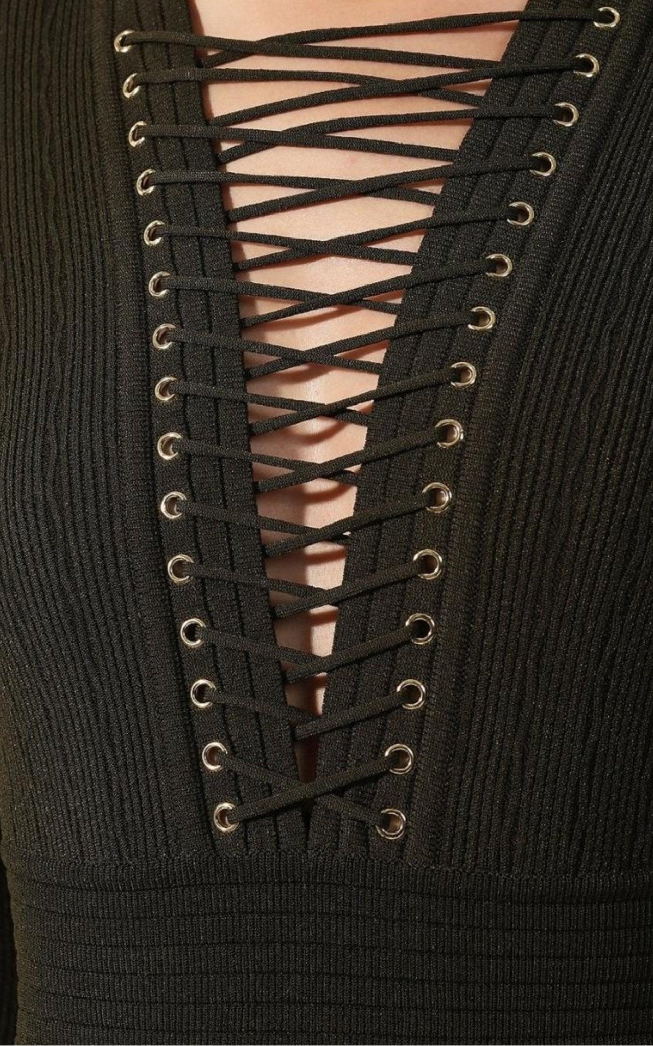 Balmain Lace - up Long Sleeve Midi Sweater Dress - Runway Catalog