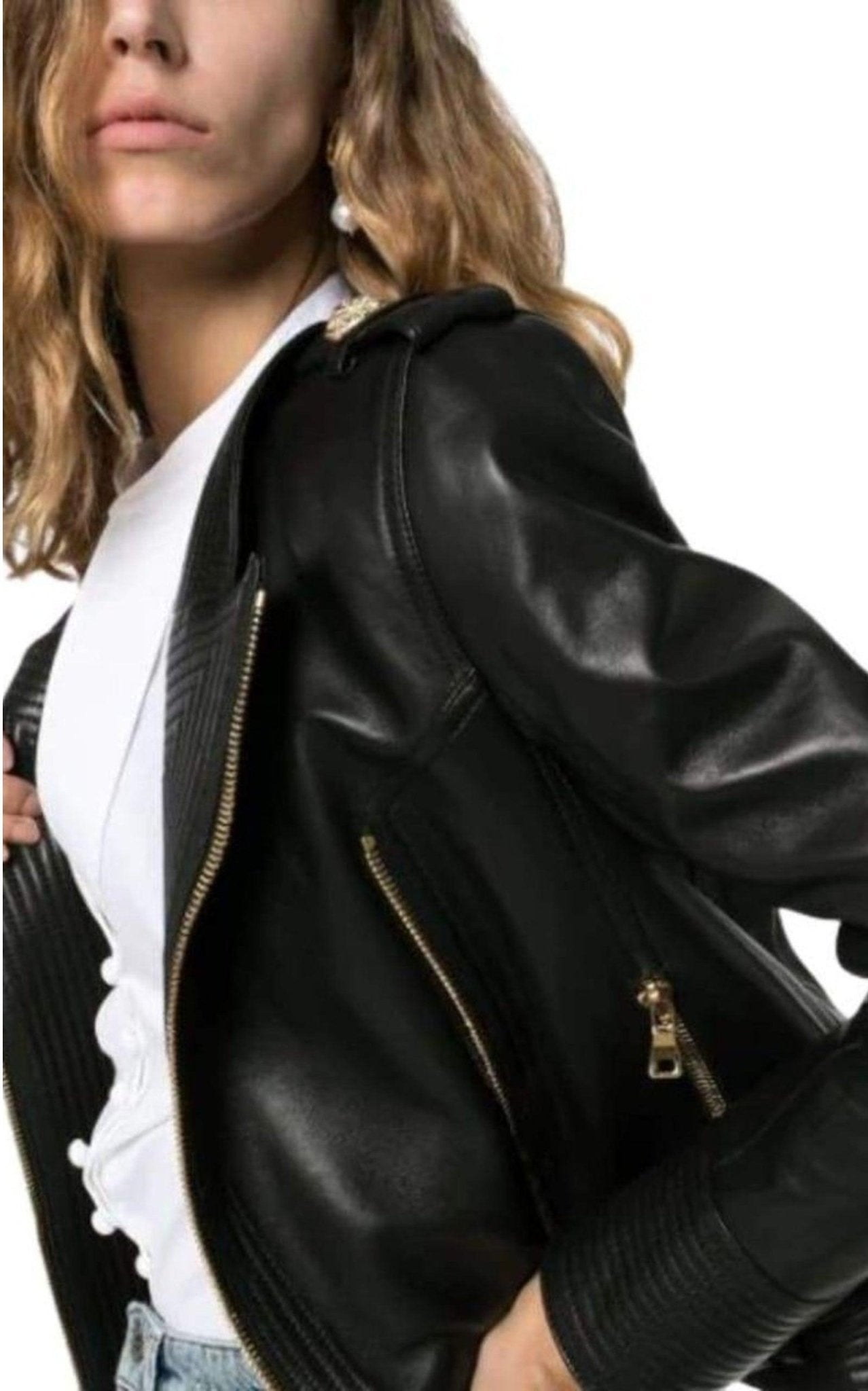 Balmain Lambskin Buckle - Belt Leather Jacket, Black - Runway Catalog