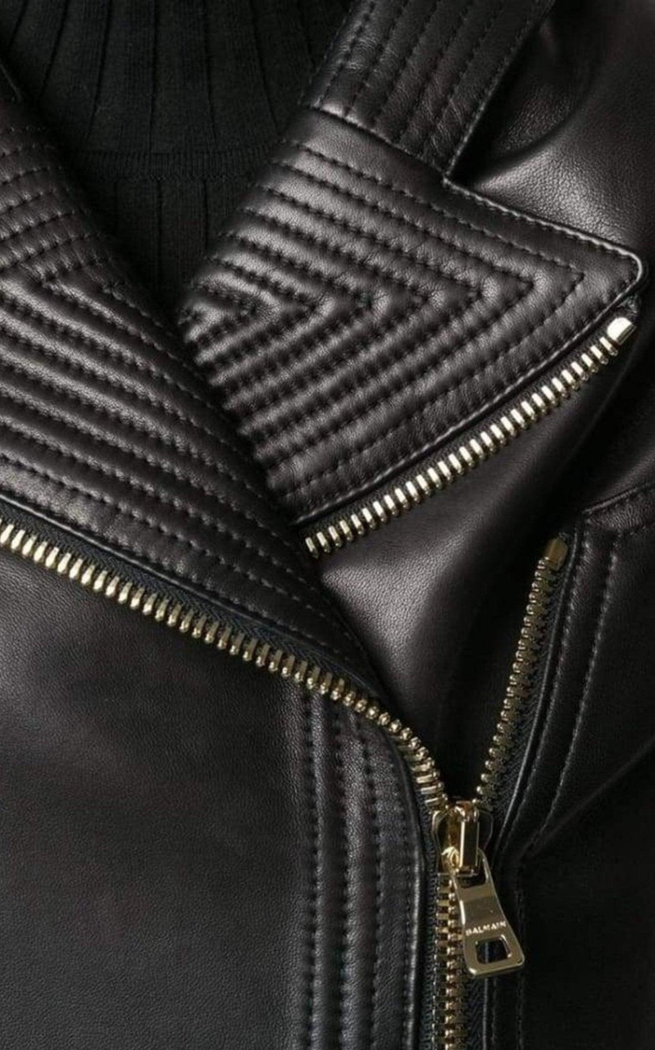 Balmain Lambskin Buckle - Belt Leather Jacket, Black - Runway Catalog