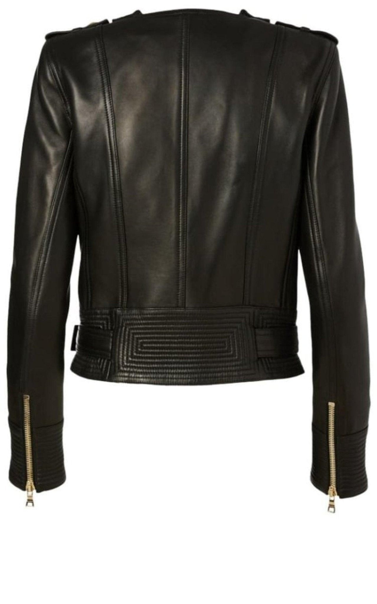 Balmain Lambskin Buckle - Belt Leather Jacket, Black - Runway Catalog