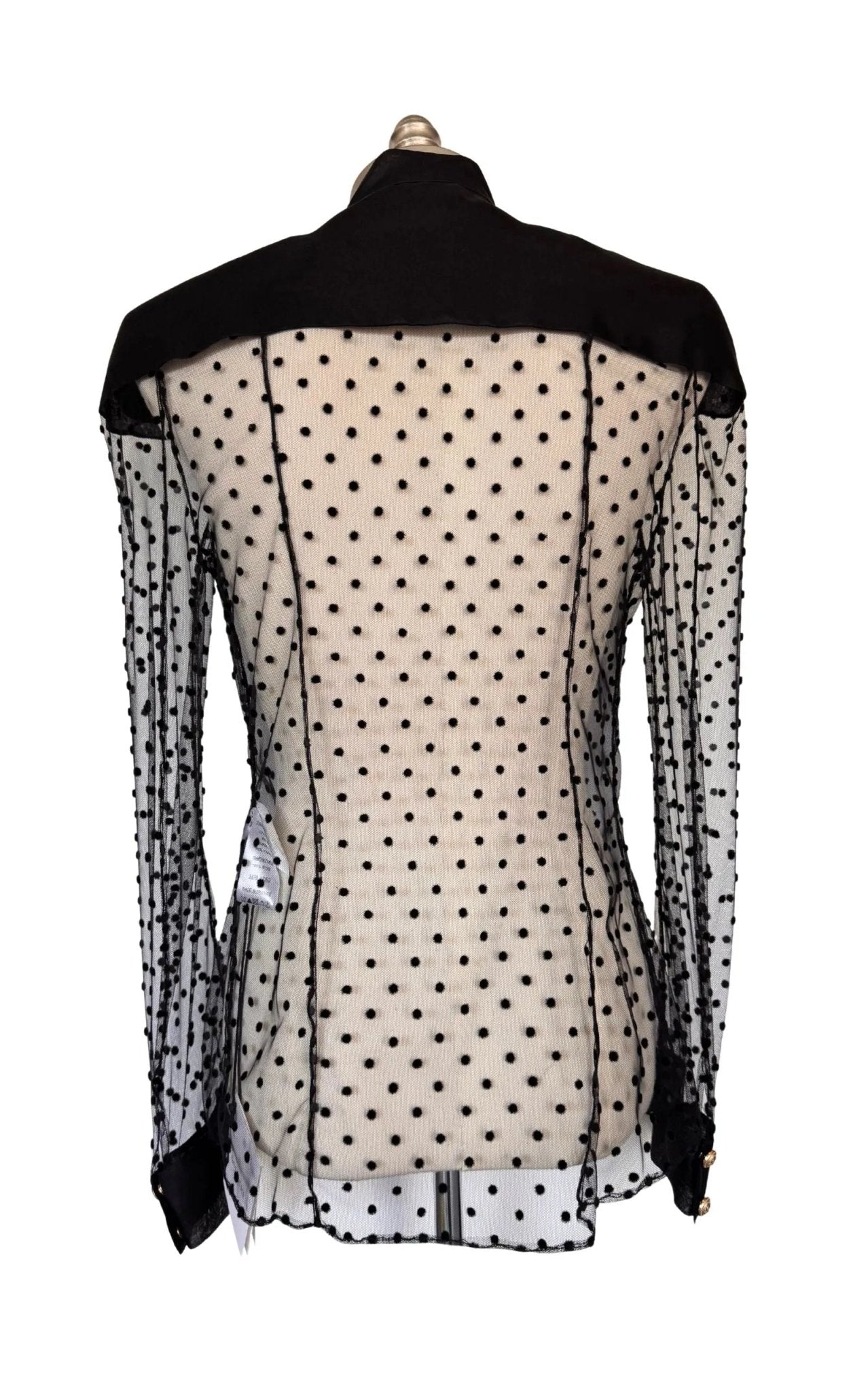 Balmain Long Sleeve Black Polka Dot Silk Shirt with Gold Buttons - Runway Catalog