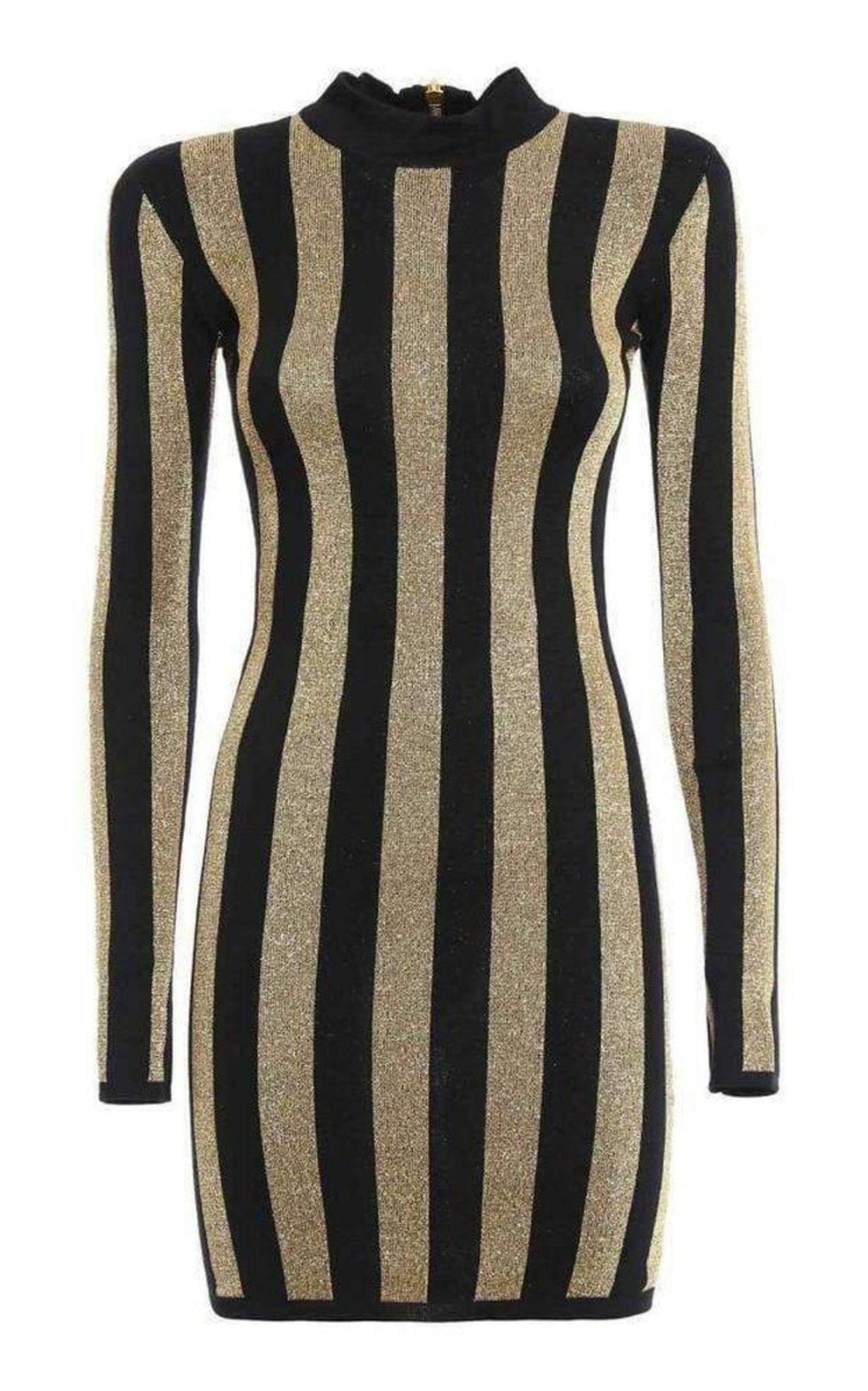 Lurex Gold Black Striped Pattern Mini Dress Balmain