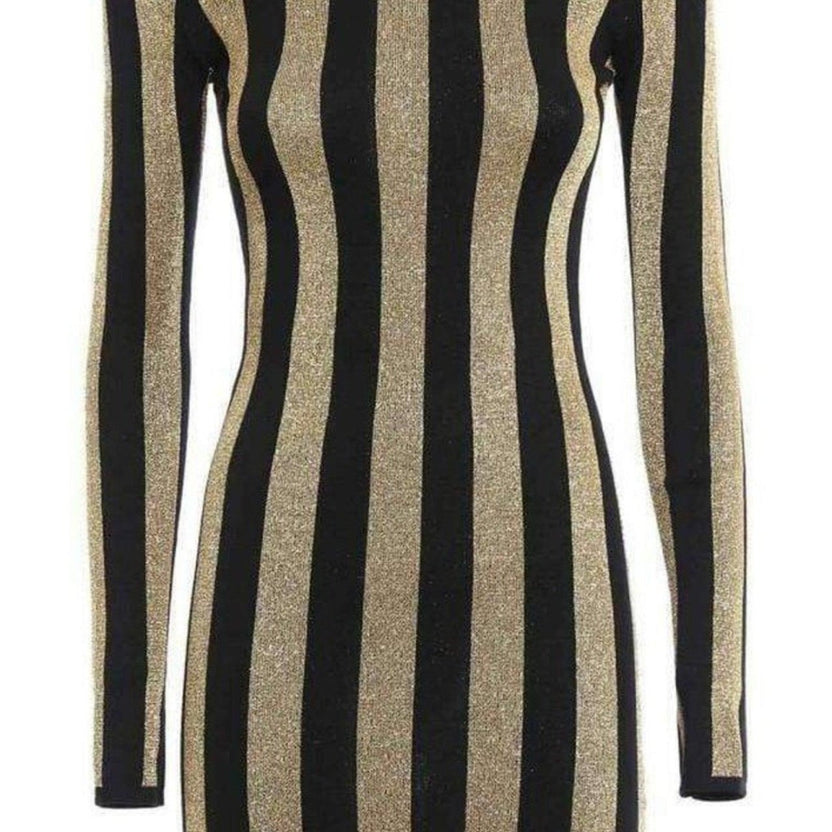 Balmain Lurex Gold Black Striped Pattern Mini Dress - Runway Catalog