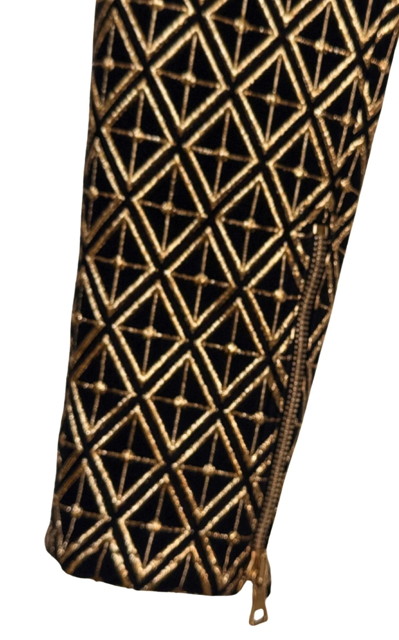 Balmain Metallic Jacquard Skinny Pants in Black and Gold - Runway Catalog