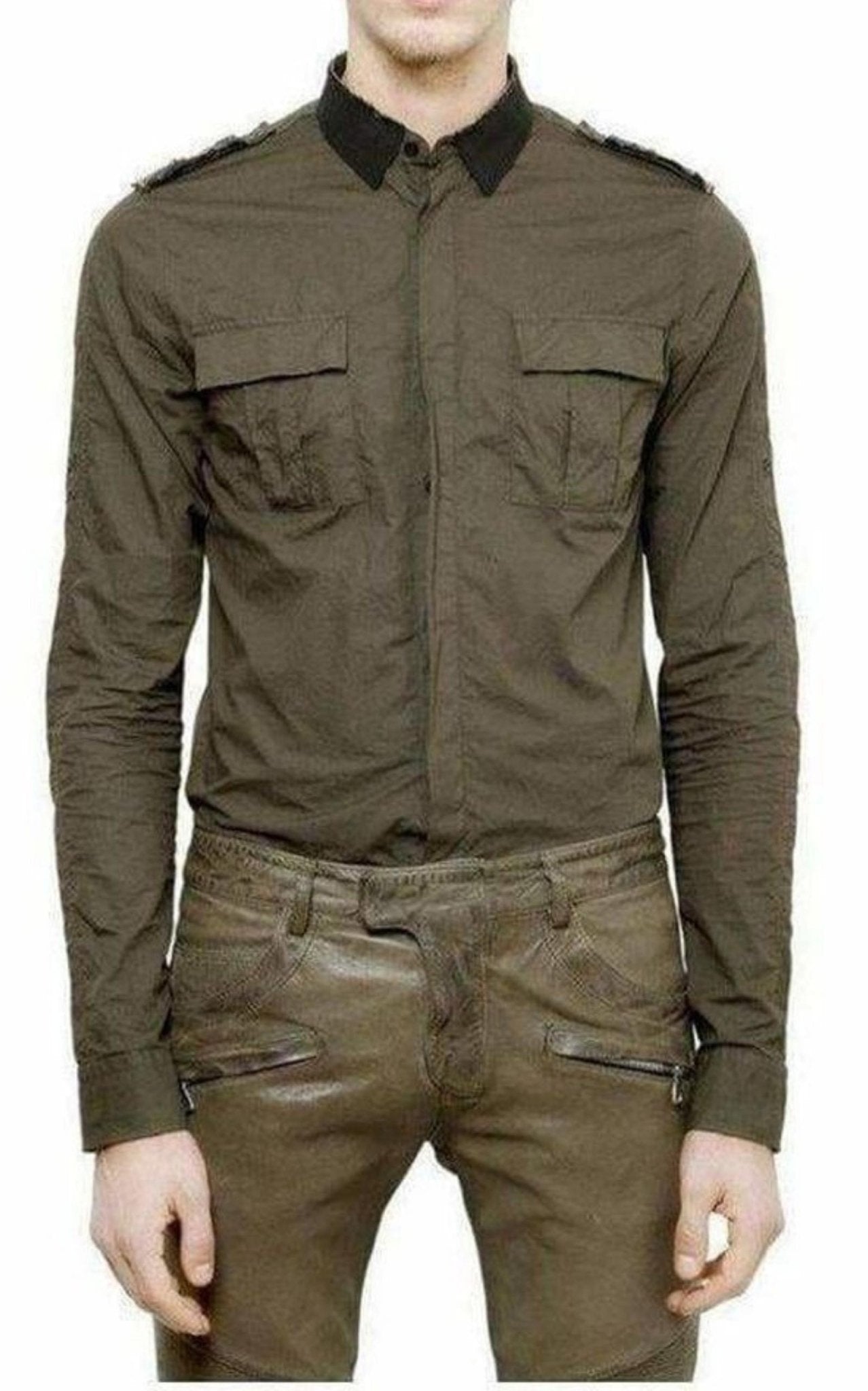 Balmain Military Khaki Shirt Style - Runway Catalog