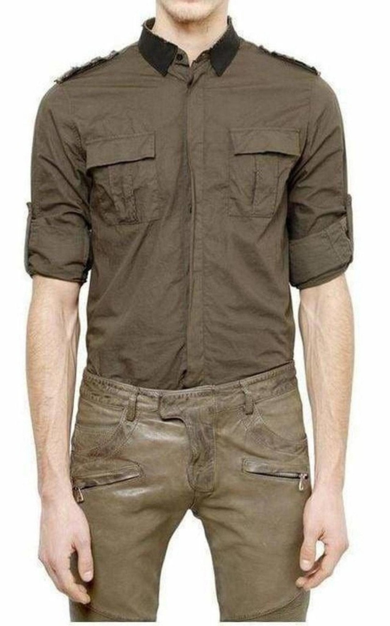 Balmain Military Khaki Shirt Style - Runway Catalog