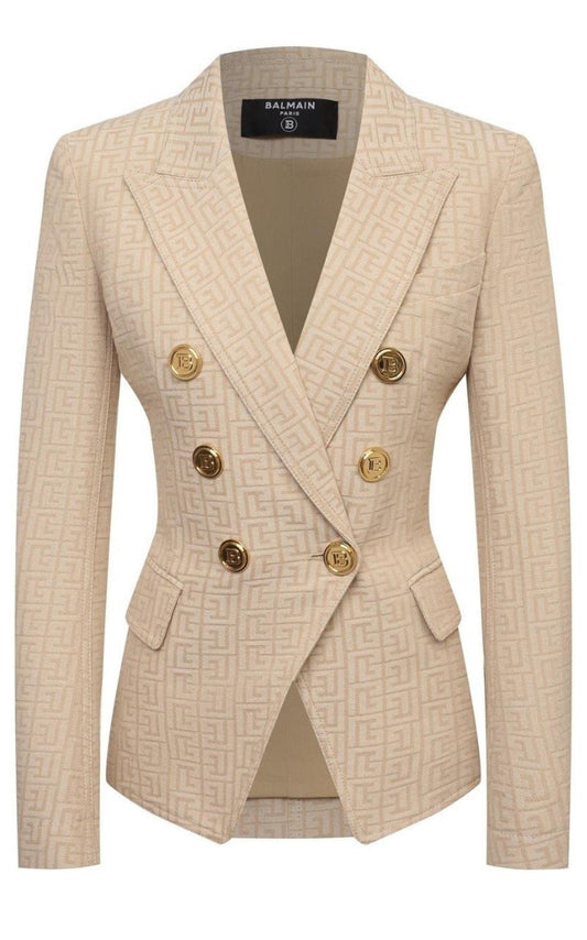 Monogram Jacquard Double Breasted Jacket Balmain