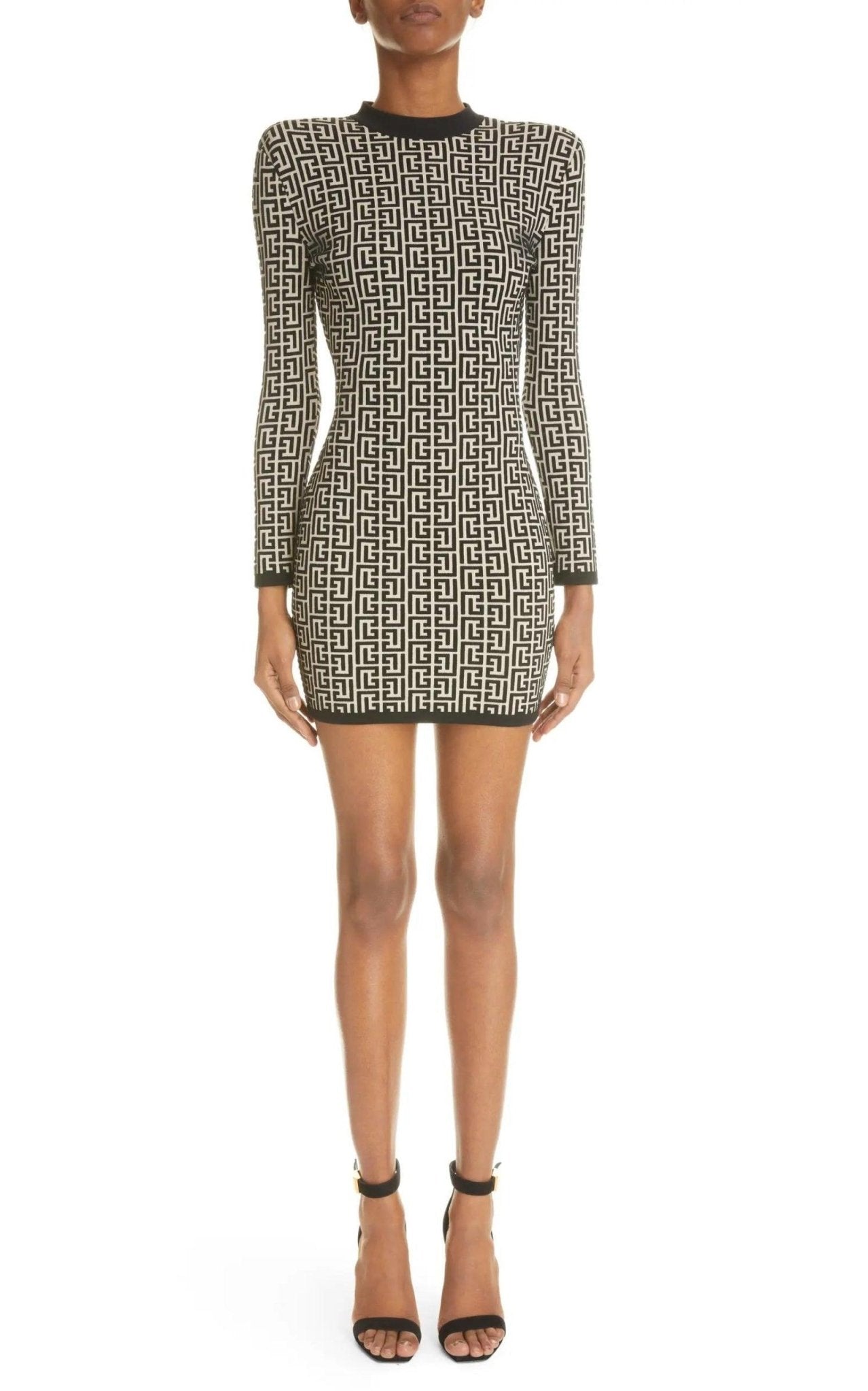 Balmain Monogram Jacquard Wool Blend Minidress - Runway Catalog