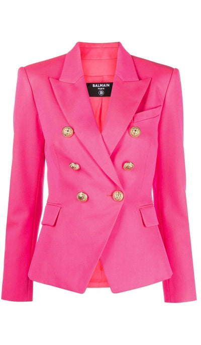 Balmain Pink Peak Lapels Wool Blazer - Runway Catalog