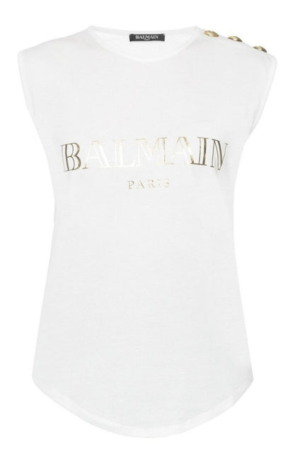 Printed Logo Sleeveless T-shirt Balmain