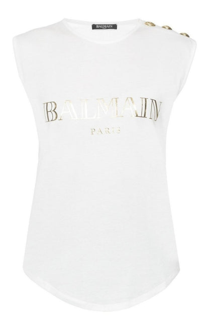 Balmain Printed Logo Sleeveless T-shirt - Runway Catalog