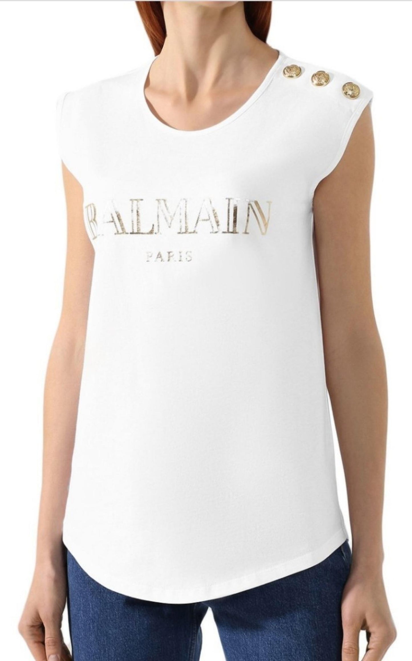 Printed Logo Sleeveless T-shirt Balmain