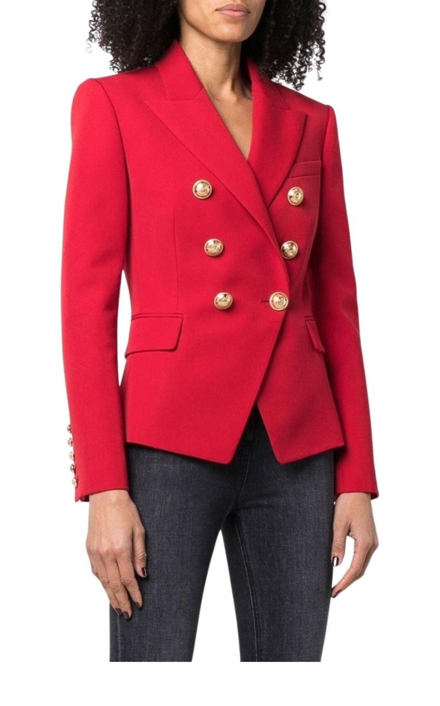 Red Double Breasted Tailored Wool Blazer Balmain