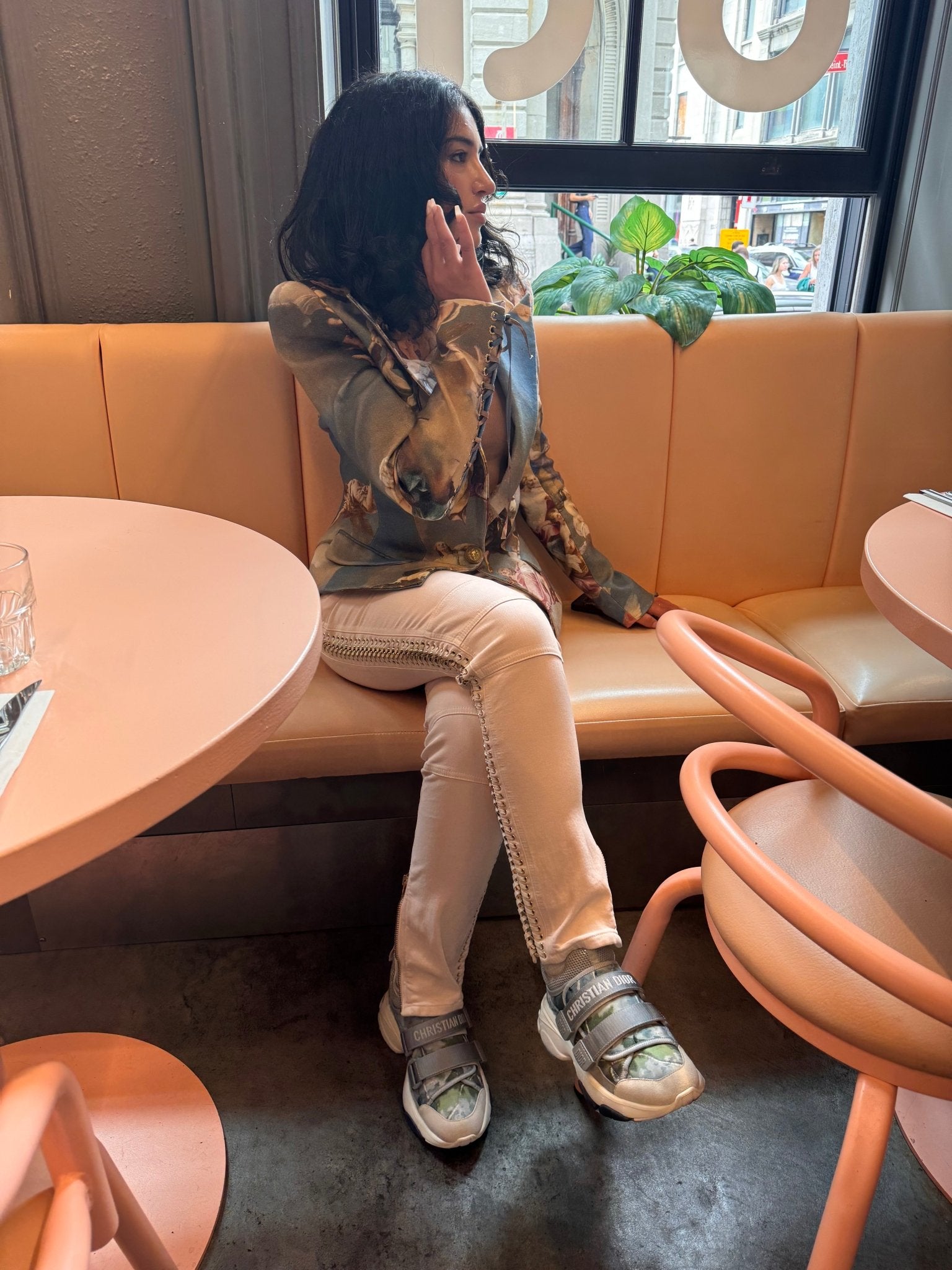 Balmain Rose Pink Low - Rise Lace & Chain Biker Jeans - Runway Catalog