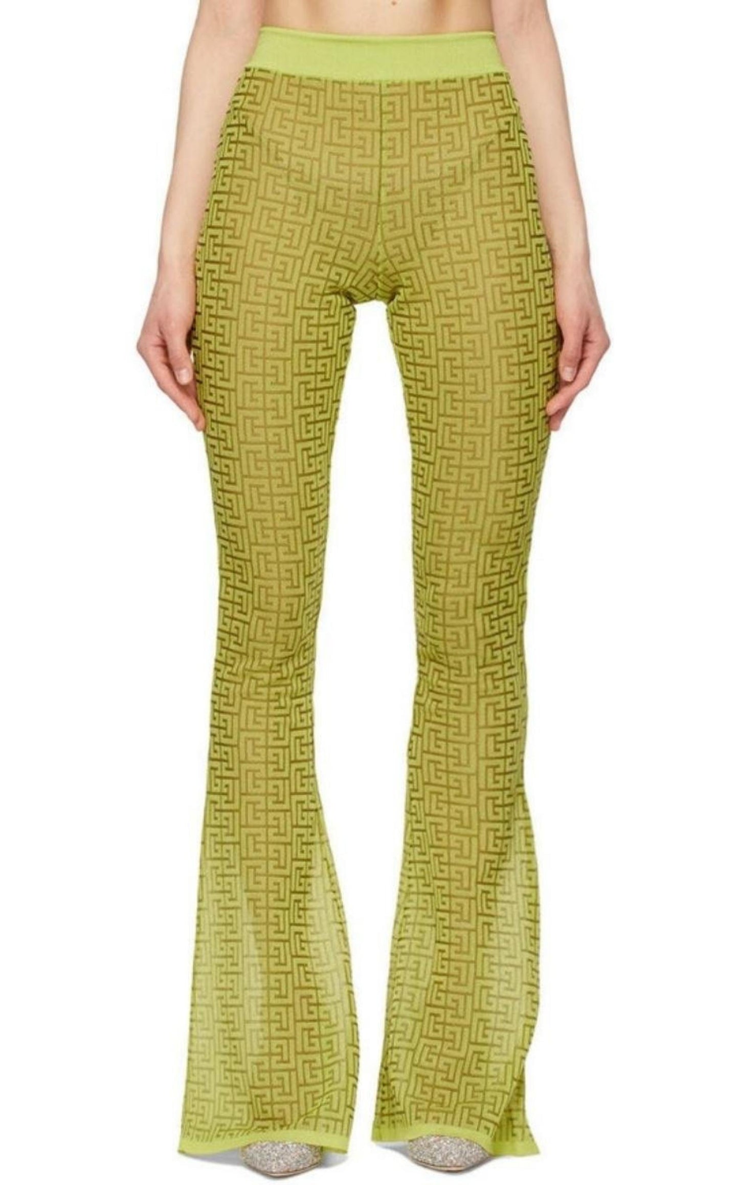 Balmain Semi-sheer Monogram Pattern Flared Pants