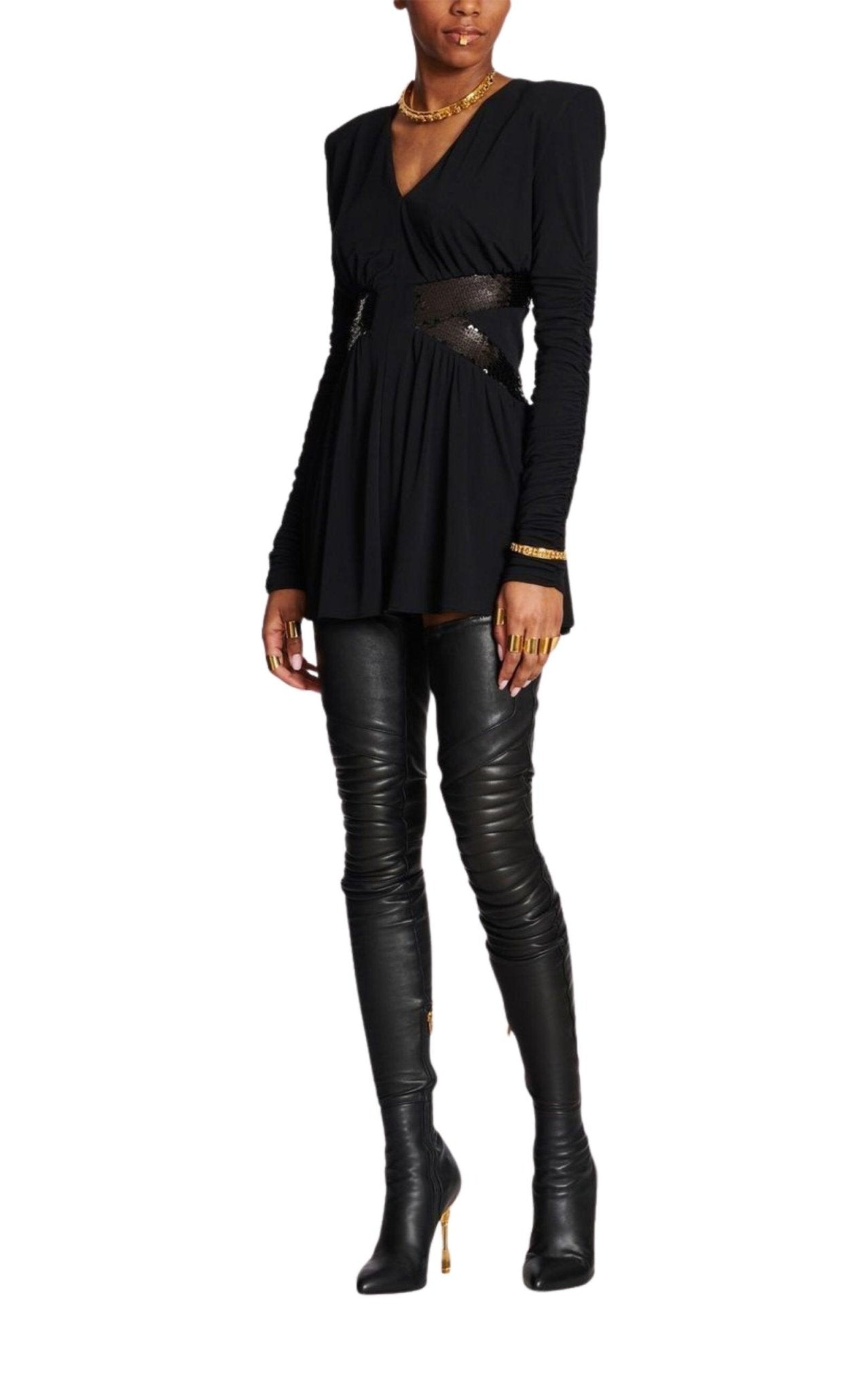 Balmain Sequin - embellished V - neck Mini Dress - Runway Catalog